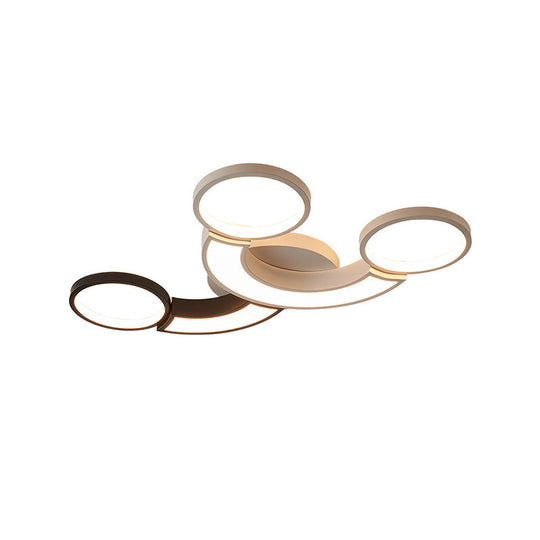 Modern Led Ceiling Lamp - Black & White 3-Circle Light Metallic Finish Light/Remote Control Dimming