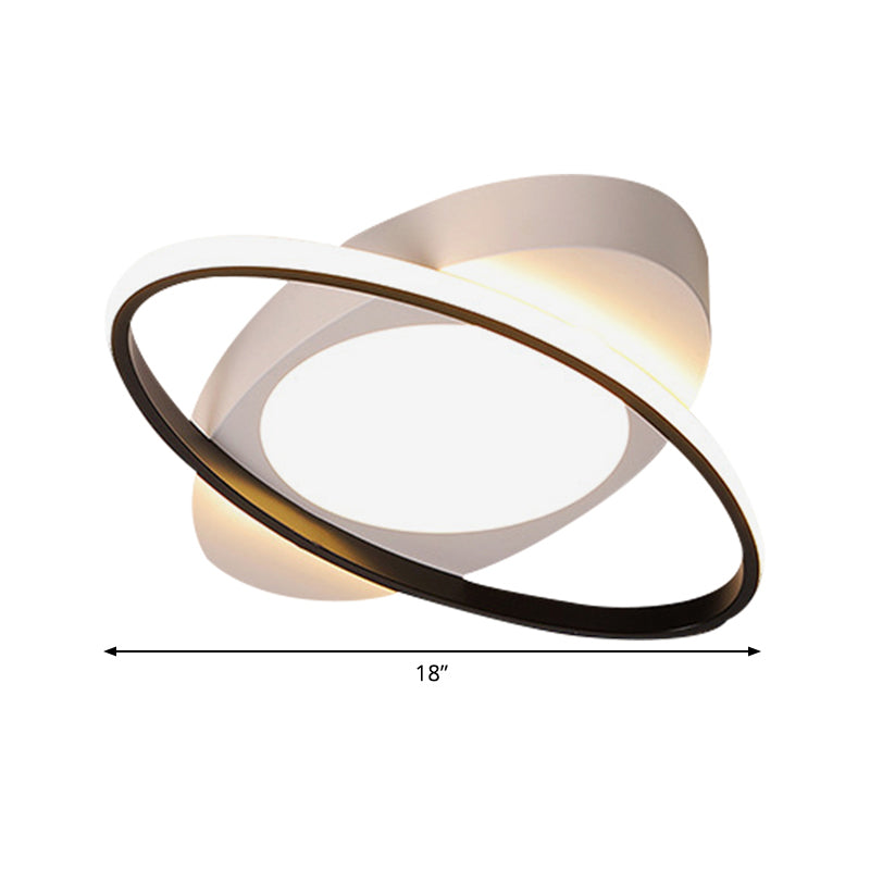 Modern Orbit Ceiling Flush Light - Led Bedroom Flushmount 18’/23’ Wide Black/White Acrylic