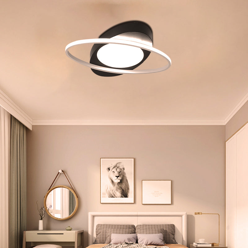 Modern Orbit Ceiling Flush Light - Led Bedroom Flushmount 18’/23’ Wide Black/White Acrylic
