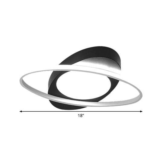 Modern Orbit Ceiling Flush Light - Led Bedroom Flushmount 18/23 Wide Black/White Acrylic