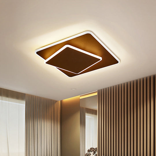 Modern Square Flush Mount Led Ceiling Light White/Coffee Acrylic 16/19.5 Wide Warm/White Lighting