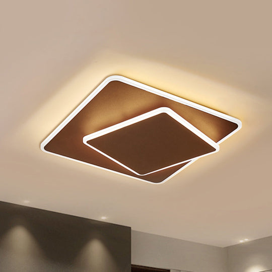 Modern Square Flush Mount Led Ceiling Light White/Coffee Acrylic 16/19.5 Wide Warm/White Lighting