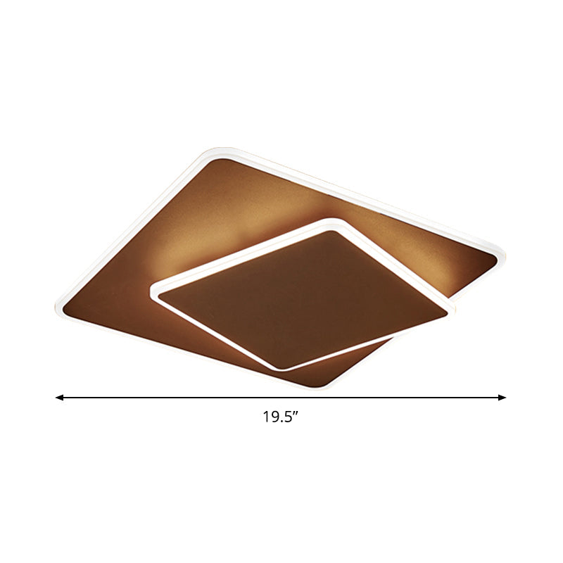 Modern Square Flush Mount Led Ceiling Light White/Coffee Acrylic 16/19.5 Wide Warm/White Lighting
