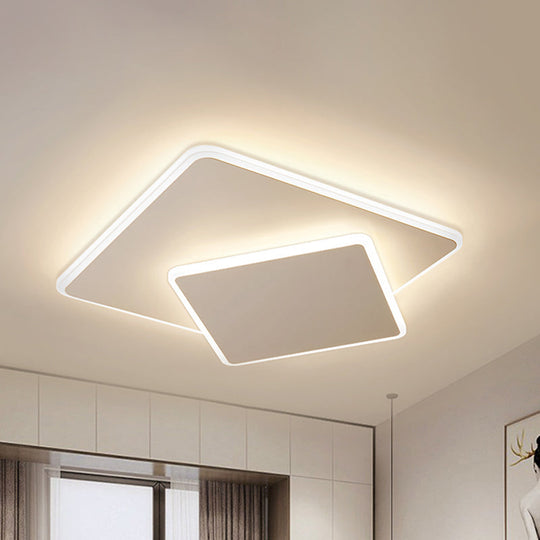 Modern Square Flush Mount Led Ceiling Light White/Coffee Acrylic 16’/19.5’ Wide Warm/White