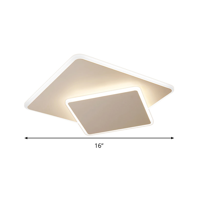 Modern Square Flush Mount Led Ceiling Light White/Coffee Acrylic 16’/19.5’ Wide Warm/White Lighting