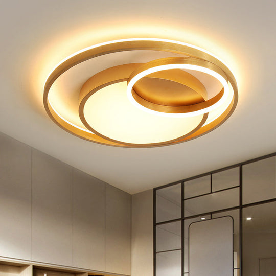Stepless Dimming Gold Led Flush Mount Ceiling Lamp - 16’/23.5’ Wide Circle Acrylic Light