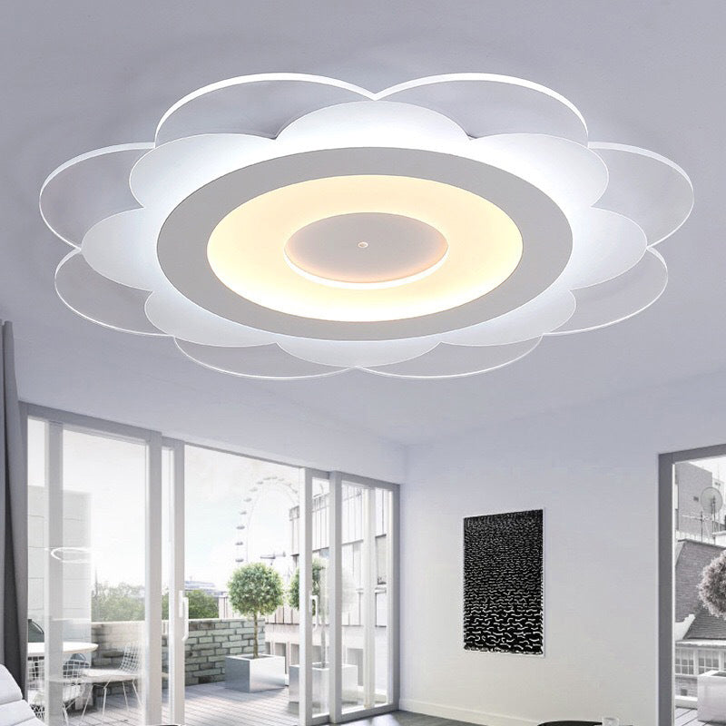 Modern White Floral Led Flush Ceiling Light - 16.5’/20.5’/24.5’ W Acrylic Shade Warm/Cool