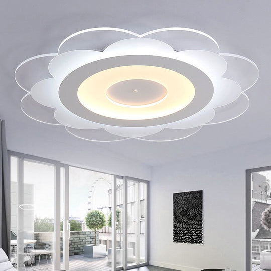 Modern White Floral Led Flush Ceiling Light - 16.5’/20.5’/24.5’ W Acrylic Shade Warm/Cool