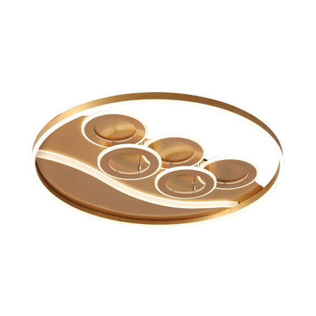 Postmodern Gold Led Flush Mount Ceiling Light With Stepless Dimming - Warm/White & Remote Control