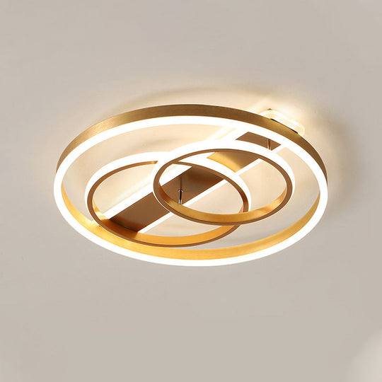 Postmodern Loop Ceiling Light Fixture - Acrylic Gold Led Flush Mount With Warm/White & Remote