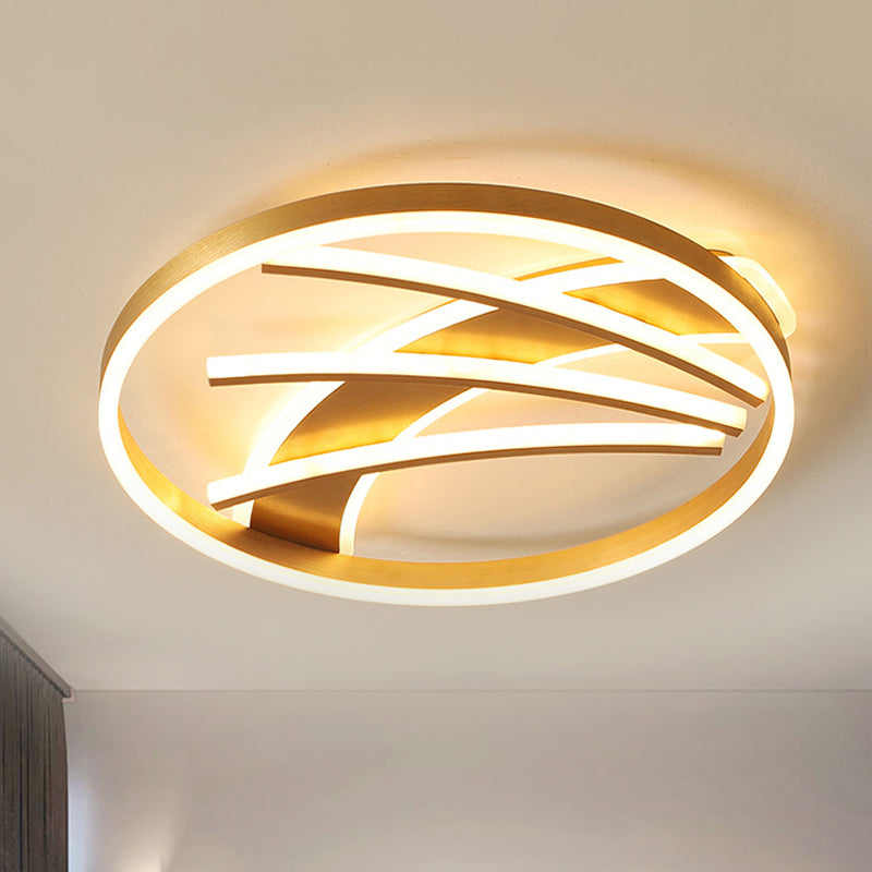 Gold Acrylic Led Ring Ceiling Light Fixture - Postmodern Bedroom Flush Mount With Stepless Dimming