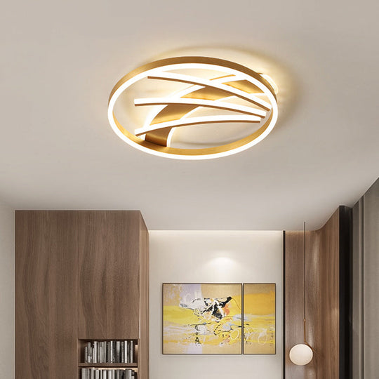 Gold Acrylic Led Ring Ceiling Light Fixture - Postmodern Bedroom Flush Mount With Stepless Dimming