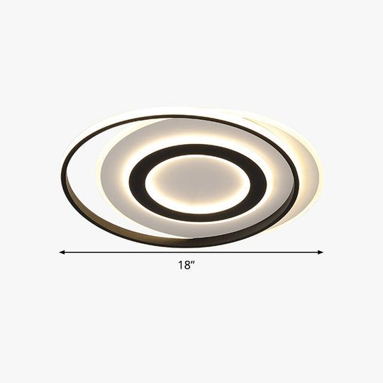 Black-White Circle Led Ceiling Light In Warm/White - Modern Acrylic Flush Fixture 18’/21.5’ Wide