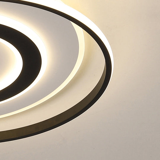 Black-White Circle Led Ceiling Light In Warm/White - Modern Acrylic Flush Fixture 18’/21.5’ Wide