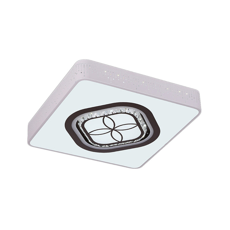 Contemporary Led Crystal Square Flush Light With White Ceiling Lamp Kit