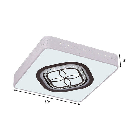 Contemporary Led Crystal Square Flush Light With White Ceiling Lamp Kit