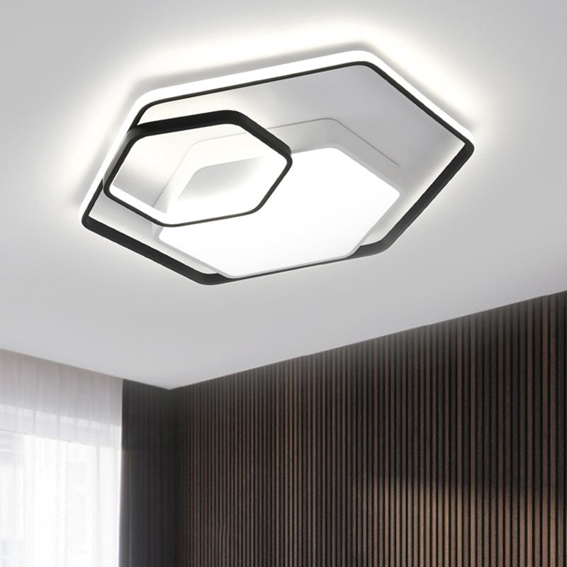 Hexagonal Ceiling Lamp - Modern Style Metallic Led 21’/27’ W Black And White/White Flush Light