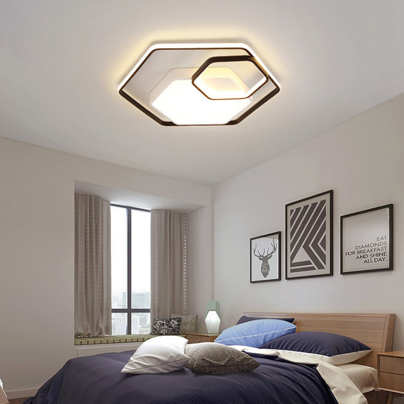 Hexagonal Ceiling Lamp - Modern Style Metallic Led 21’/27’ W Black And White/White Flush Light