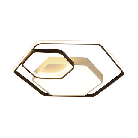 Hexagonal Ceiling Lamp - Modern Style Metallic Led 21’/27’ W Black And White/White Flush Light