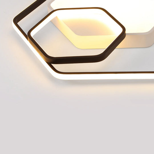 Hexagonal Ceiling Lamp - Modern Style Metallic Led 21’/27’ W Black And White/White Flush Light
