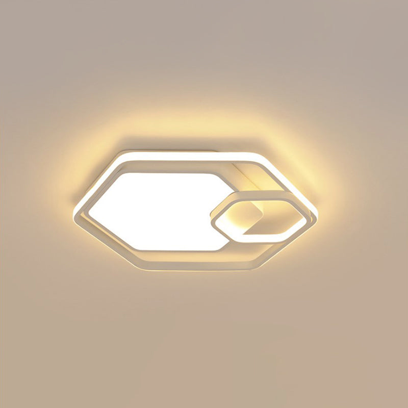 Hexagonal Ceiling Lamp - Modern Style Metallic Led 21’/27’ W Black And White/White Flush Light