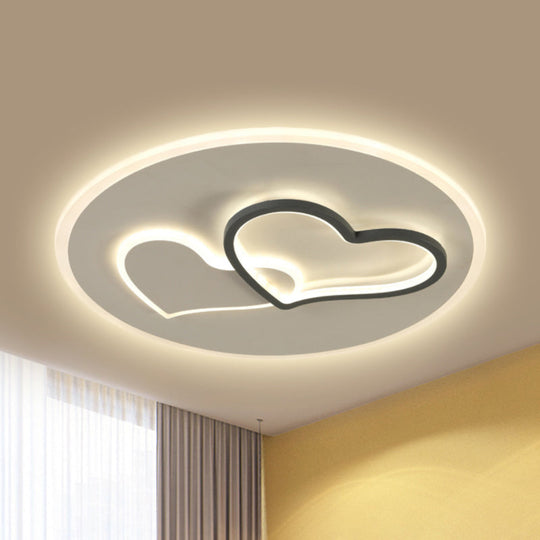 Modern Led Heart Ceiling Light - Romantic Black & White Flush Lamp In Third Gear