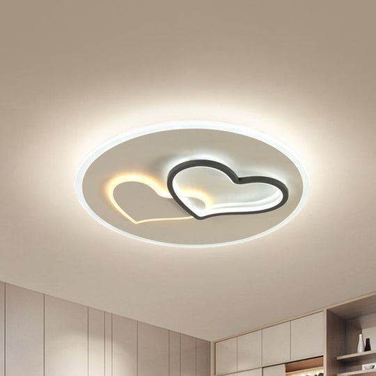 Modern Led Heart Ceiling Light - Romantic Black & White Flush Lamp In Third Gear