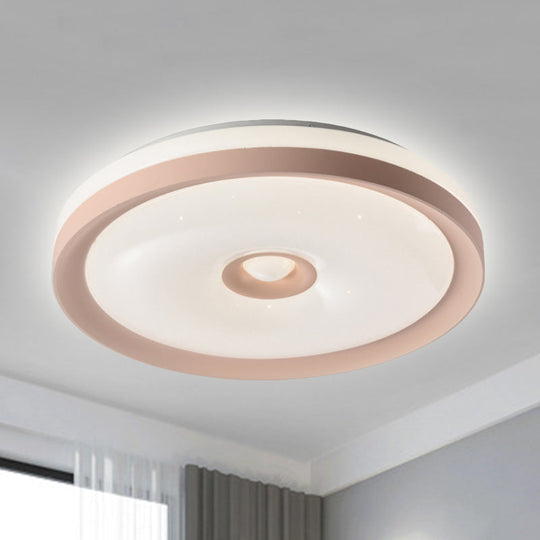 Macaron Flush Mount Led Ceiling Lamp - Grey/Pink/Brown Round Design With High Penetrated Acrylic
