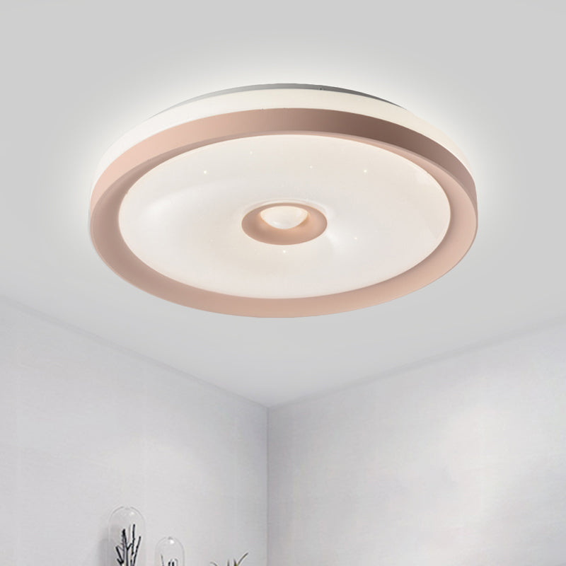 Macaron Flush Mount Led Ceiling Lamp - Grey/Pink/Brown Round Design With High Penetrated Acrylic