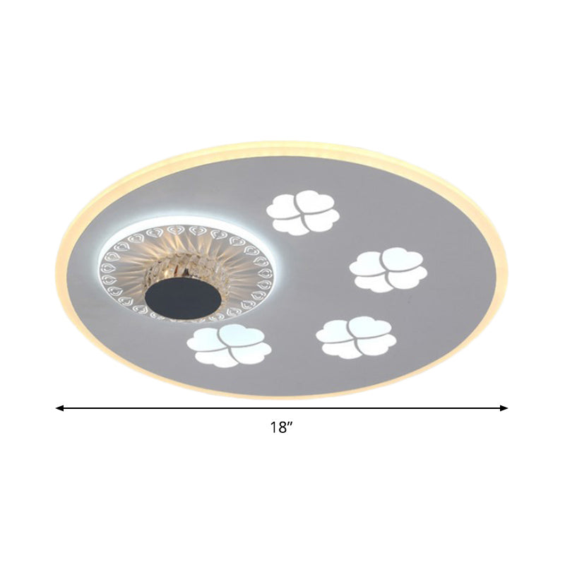 Contemporary Led Flushmount Light With Elegant Clover Pattern In Acrylic Grey And White Featuring