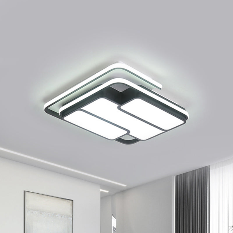 Square Metal Flush Led Black Ceiling Light - Remote Controlled Stepless Dimming 16/19.5 Width