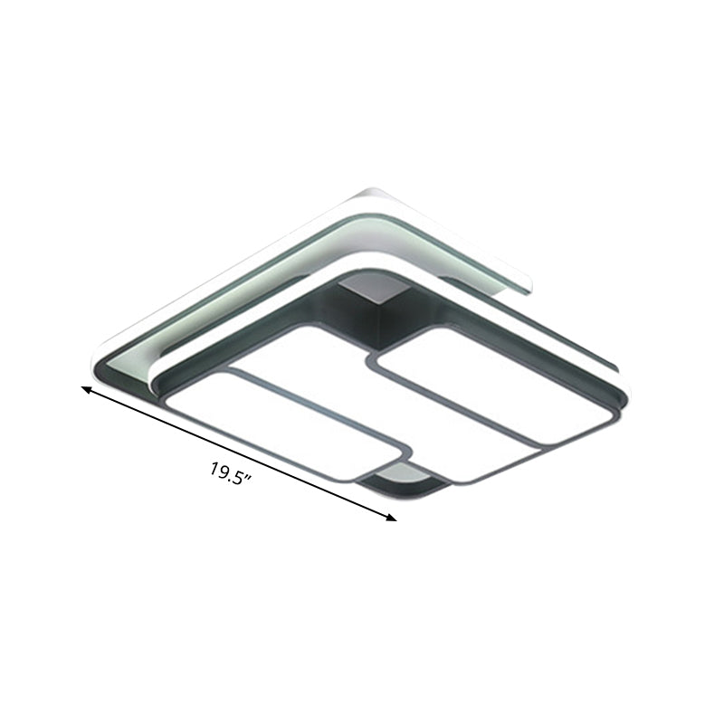 Square Metal Flush Led Black Ceiling Light - Remote Controlled Stepless Dimming 16/19.5 Width