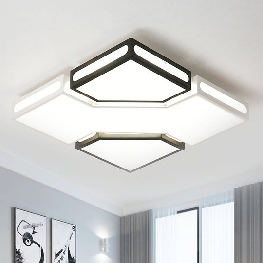 Modern Led Square Flush Lamp With Acrylic Ceiling Light Fixture - Black And White Design White/3