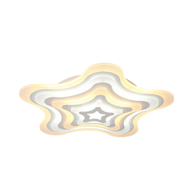 Contemporary Acrylic White Led Flush Mount Ceiling Lamp - Wavy Star Shape Remote Controlled Stepless