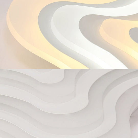 Contemporary Acrylic White Led Flush Mount Ceiling Lamp - Wavy Star Shape Remote Controlled