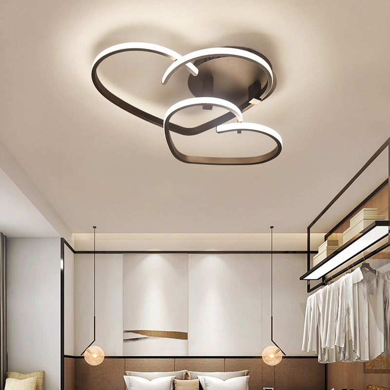 Modern Coffee Heart Frame Led Iron Flush Light Fixture With Stepless Dimming 21.5/25.5 Wide