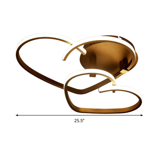 Modern Coffee Heart Frame Led Iron Flush Light Fixture With Stepless Dimming – 21.5’/25.5’