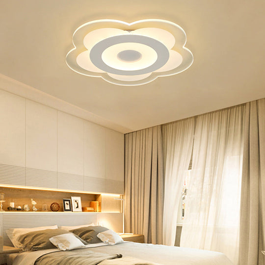 Simple 5 - Petal Led Flush Lamp - Super Thin Opaque Acrylic Ceiling 16’/19.5’ W Warm/White Light