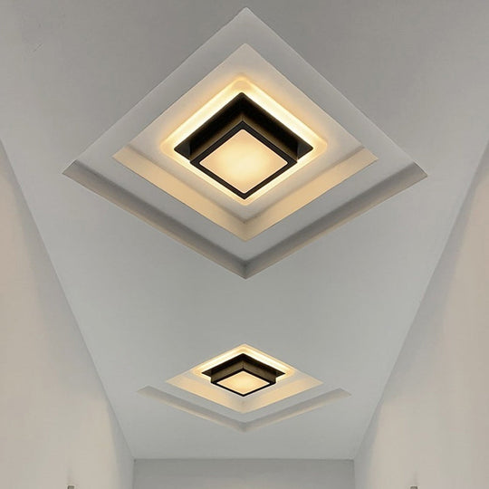 Contemporary Mini Round/Square Flush Mount Ceiling Light In Black/White With Metal Finish - Led