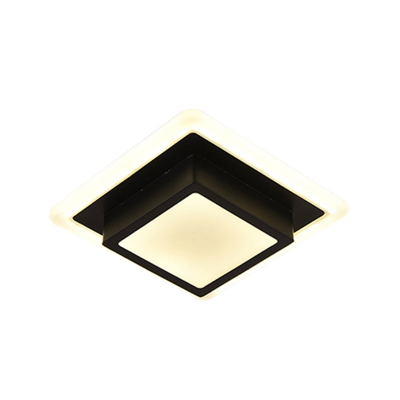 Contemporary Mini Round/Square Flush Mount Ceiling Light In Black/White With Metal Finish - Led