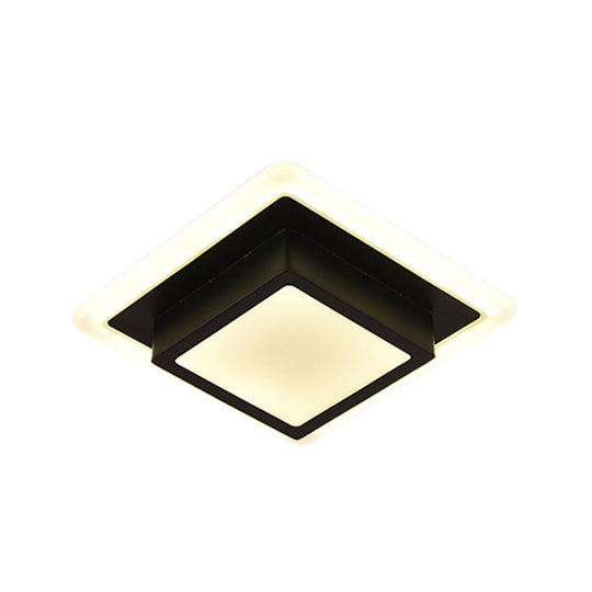 Contemporary Mini Round/Square Flush Mount Ceiling Light In Black/White With Metal Finish - Led