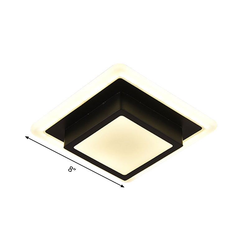 Contemporary Mini Round/Square Flush Mount Ceiling Light In Black/White With Metal Finish - Led