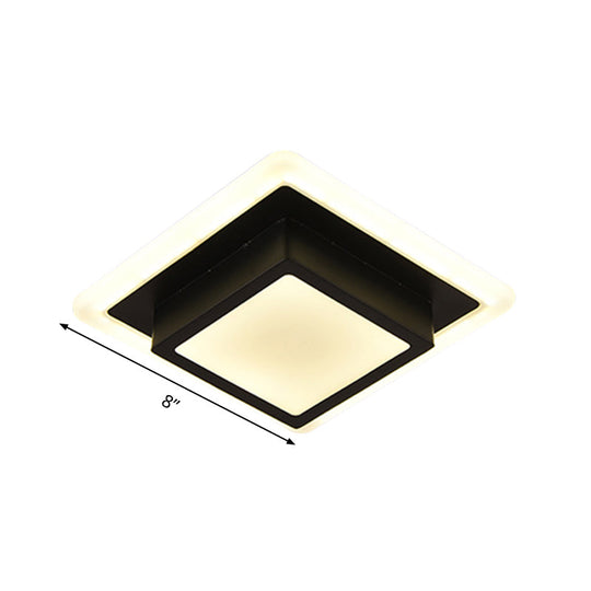Contemporary Mini Round/Square Flush Mount Ceiling Light In Black/White With Metal Finish - Led