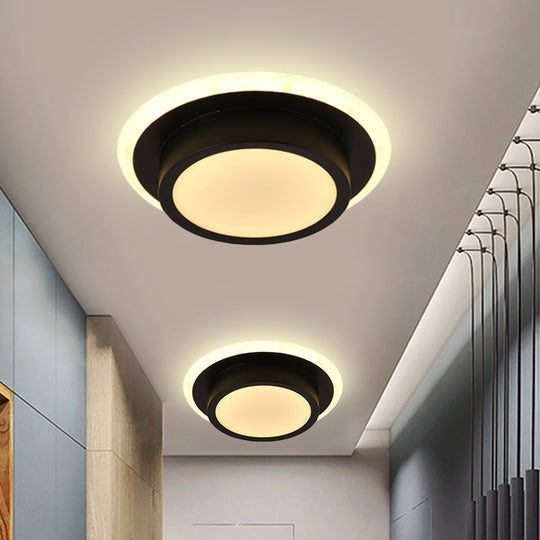 Contemporary Mini Round/Square Flush Mount Ceiling Light In Black/White With Metal Finish - Led