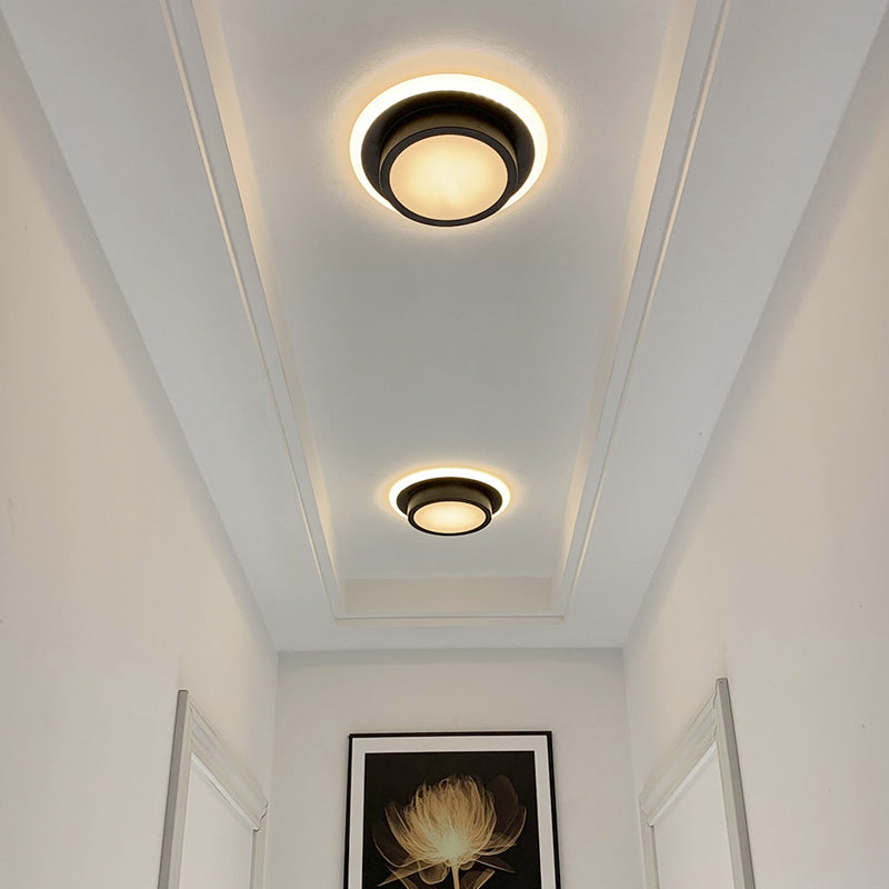 Contemporary Mini Round/Square Flush Mount Ceiling Light In Black/White With Metal Finish - Led