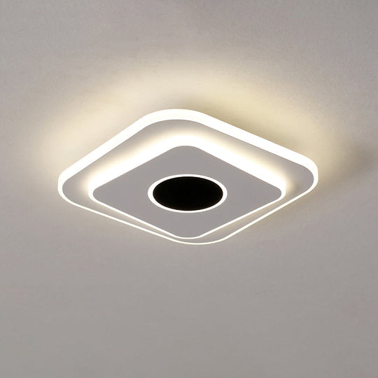 Led Mini Flush Ceiling Light - Modernist Black And White Lamp With Acrylic Shade In Warm/White