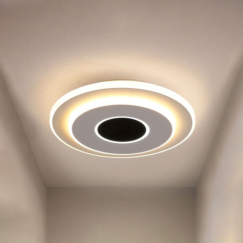 Led Mini Flush Ceiling Light - Modernist Black And White Lamp With Acrylic Shade In Warm/White