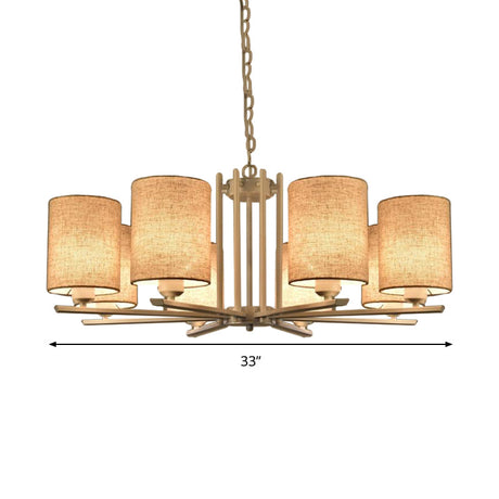 White Metal Sputnik Chandelier With Cylinder Fabric Shade - Modern Lighting For Ceiling (6/8 Heads)