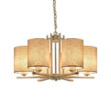 White Metal Sputnik Chandelier With Cylinder Fabric Shade - Modern Lighting For Ceiling (6/8 Heads)
