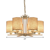 White Metal Sputnik Chandelier With Cylinder Fabric Shade - Modern Lighting For Ceiling (6/8 Heads)
